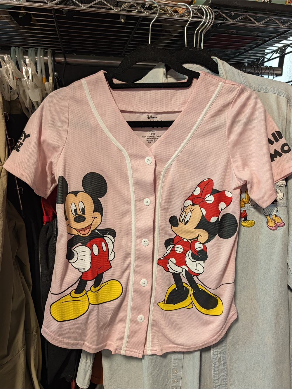 Disney Mickey & Minnie Pink Kids Baseball Shirt